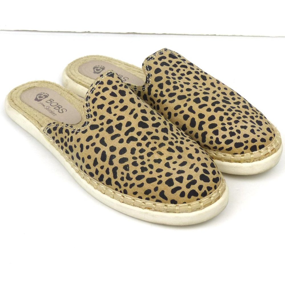 Skechers Bobs City Shuffles Leopard Animal Print Mule Slides Shoes Womens 7 Tan